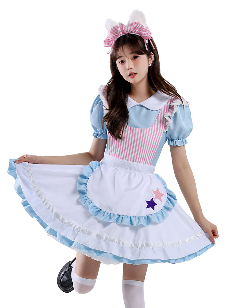 Picture of Japanese Style Cute Blue Sexy Cat Maid Outfit Lolita Dress Cafe Maid Outfit Work Uniform Outfit