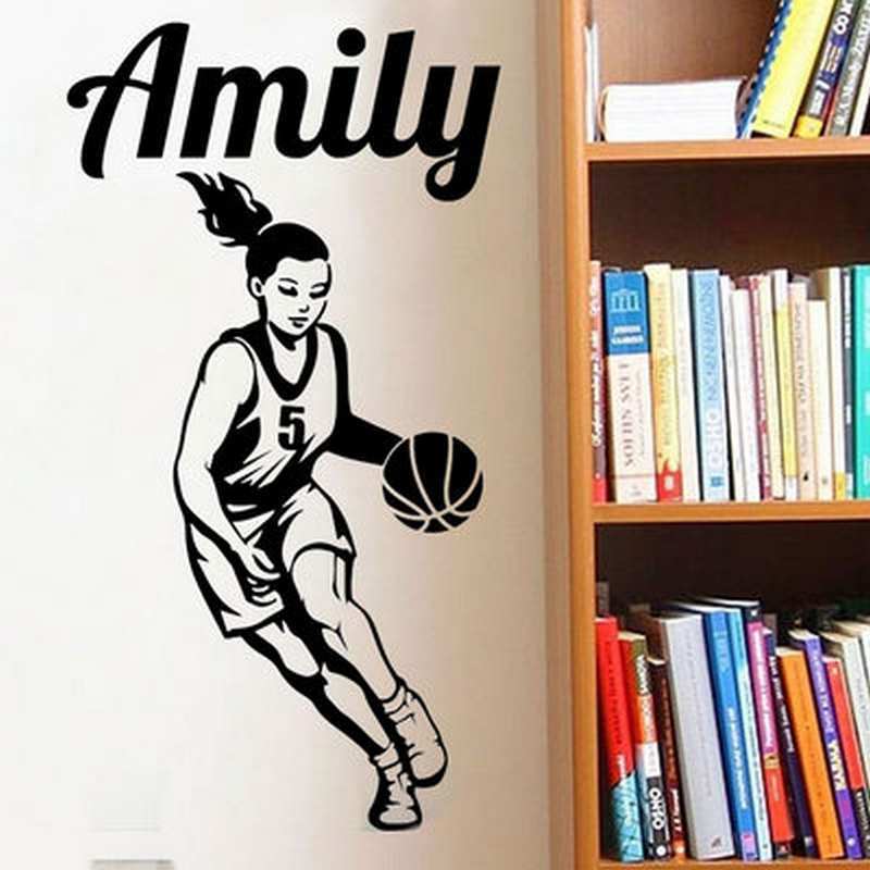 Women's Basketball Basketball player pattern customizable name girl room decoration carved wall sticker