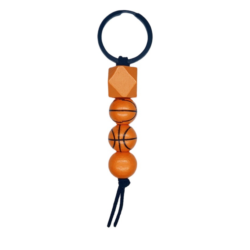 Foreign trade new Monogram football basketball tennis baseball bracelet key chain wood bead printing key chain pendant