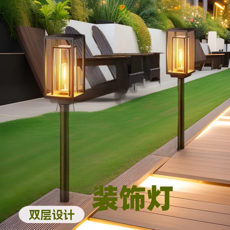 Cross-border new solar lights outdoor double-layer tungsten wire floor lights garden courtyard atmosphere lawn decoration landscape lights