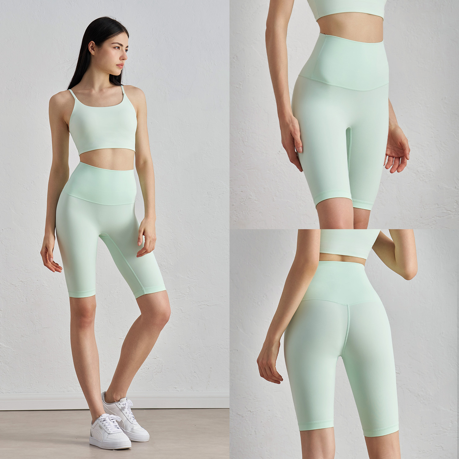 Summer Naked High Waist Hip Lifting Five-point Yoga Pants Women's Abdominal Slimming Sports Tight Pants Outdoor Traceless Fitness Pants