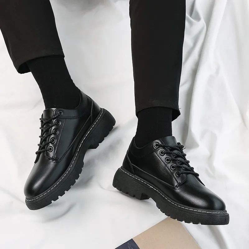 Spring and Autumn Men's Shoes Increased All-match Business Leather Shoes Korean Fashionable Non-slip Men's Leather Shoes Student Casual Small Leather Shoes