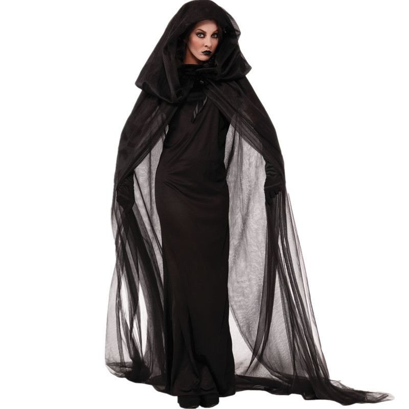New Halloween Costume Adult Cloak Witch Black Death Cloak Vampire cosplay Masquerade