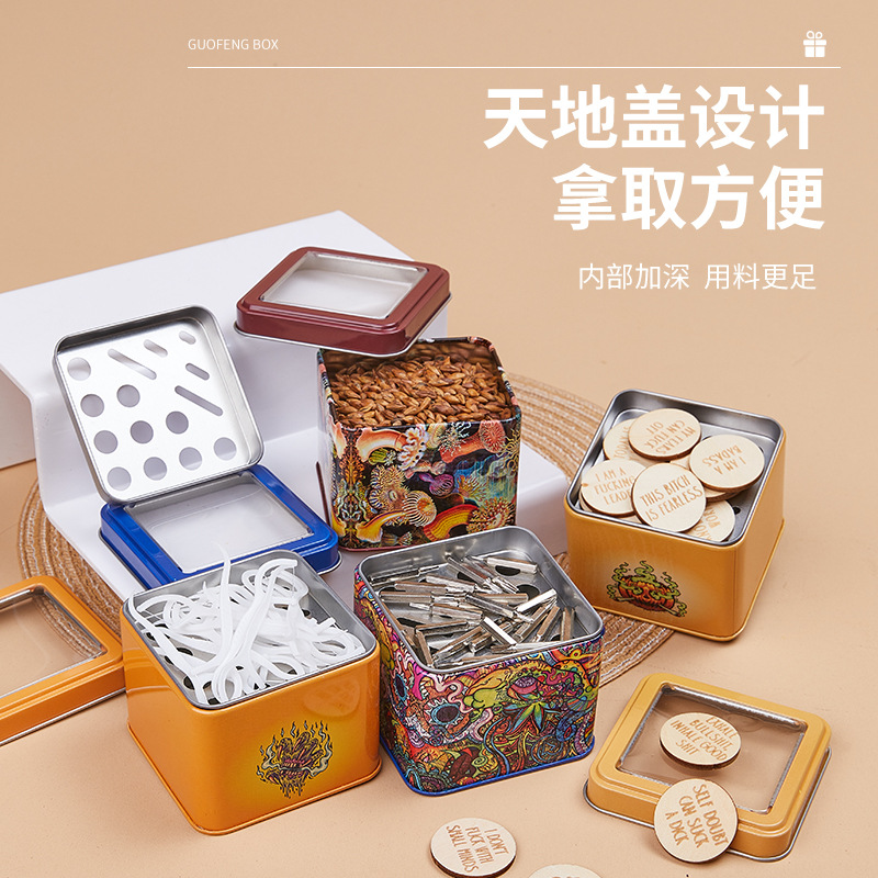 Cigarette Box, Pressure-Proof and Moisture-Proof Metal Ashtray with Lid, Windproof Car Ins, High-End Printed Iron Can, Spot Iron Box