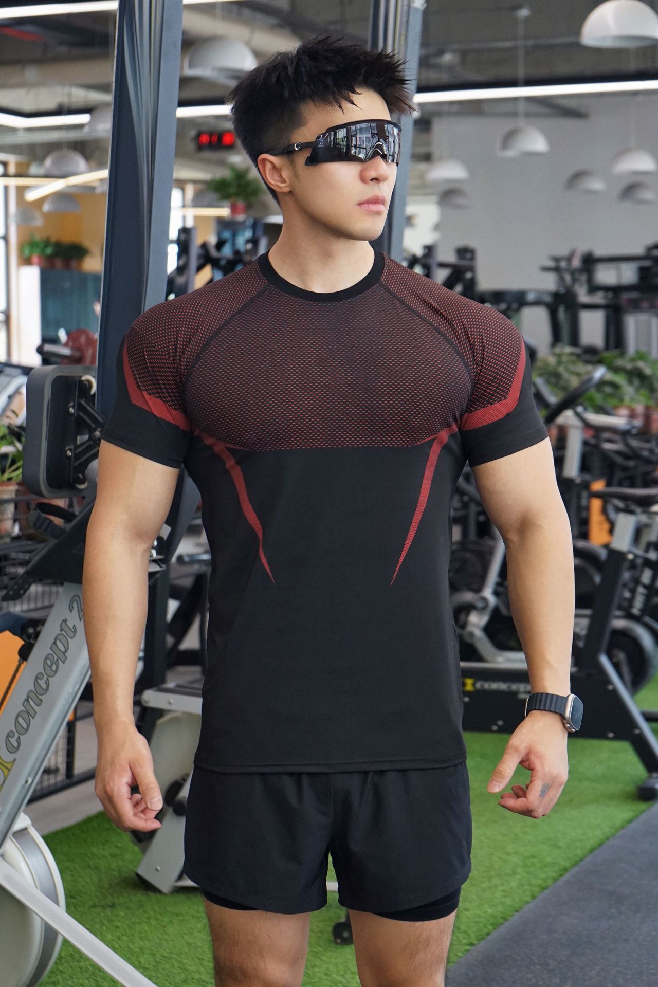 Picture of Cross-Border Summer Fitness Training Bodysuit New Men's Quick-Drying Breathable Sports Short-Sleeved Series Milk Silk T-Shirt