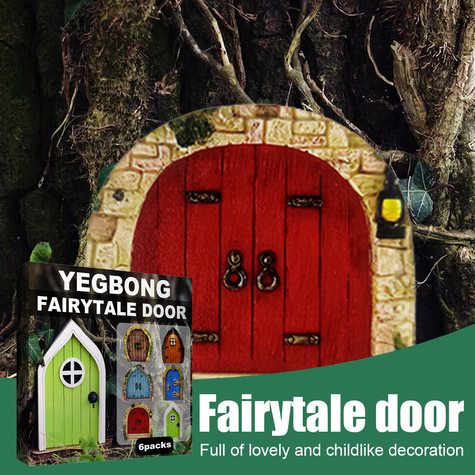 Picture of Yegbong Garden Decorative Fairy Door Courtyard Tree Decorative Wooden Miniature Dwarfs Decorative Fairy Door