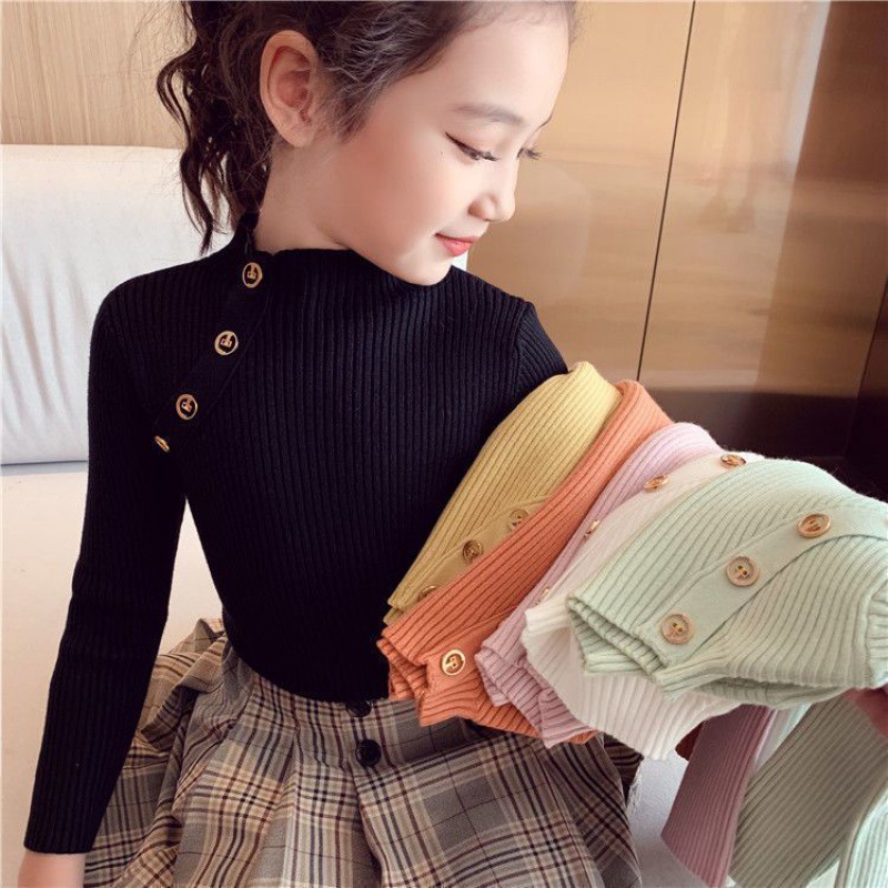 Picture of [in stock] girls' semi-high collar bottoming shirt autumn new children's sweater baby solid color all-match little girl