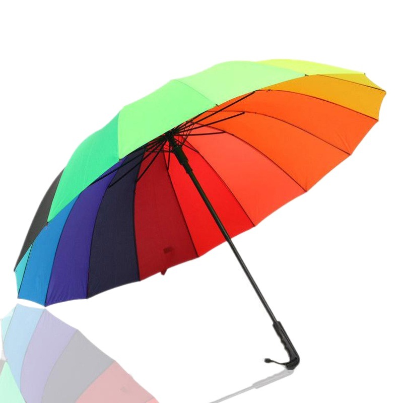 Automatic Umbrella 16 bone rainbow solid color double advertising printing sun umbrella umbrella gift box printed LOGO straight umbrella in stock
