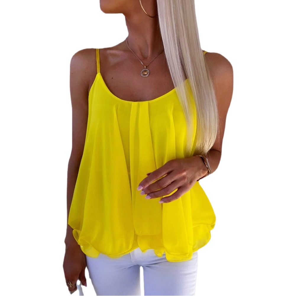 AliExpress 2025 Summer New European and American Cross-border Casual Fashion Sling Loose Women's Chiffon Small Vest Top