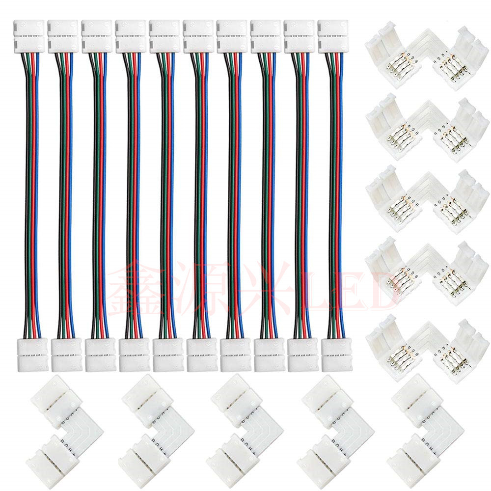 4Pin 10mm 5050RGB LED light bar L-type right angle welding-free buckle connector with wire docking single head wire