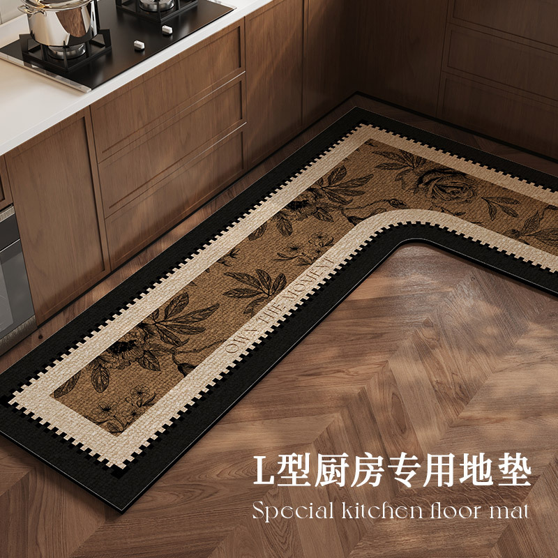 Middle ancient style kitchen floor mat whole L-shaped water-absorbent oil-absorbent non-slip carpet oil-resistant diatom mud foot mat