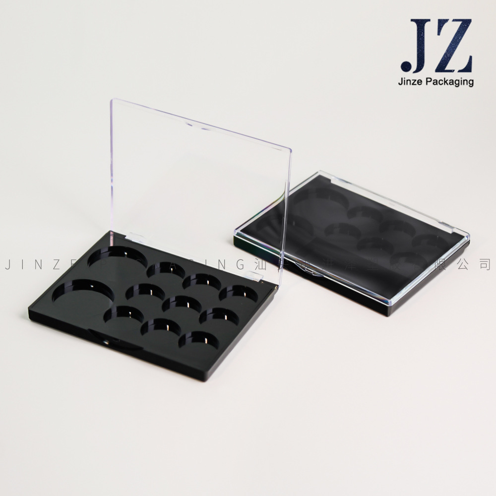 Jinze square buckle multi-color eye shadow plate with brush plastic empty plate makeup packaging material manufacturers