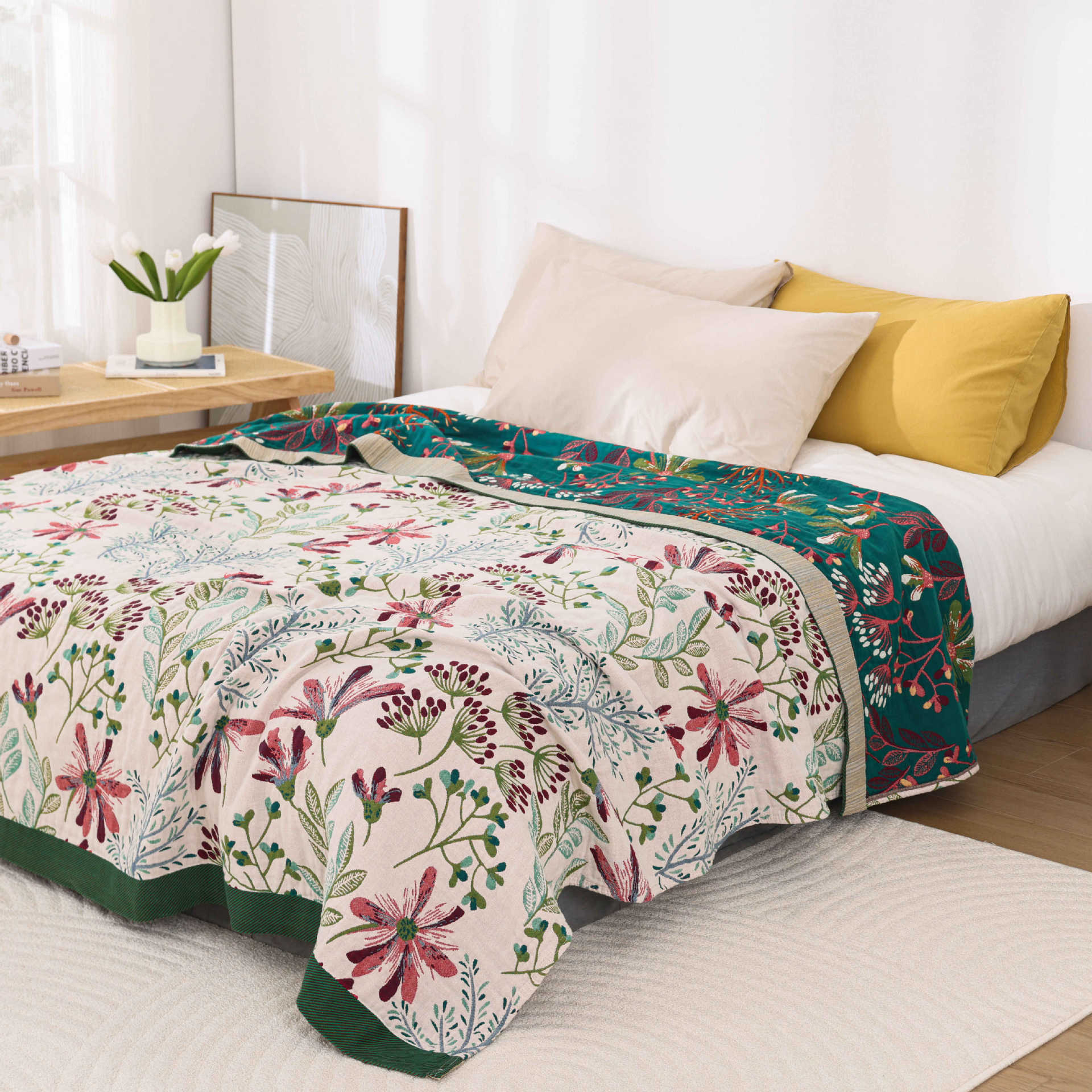 Picture of Towel Quilt Bed Sheet Cotton Summer Quilt Sofa Cover Blanket Nap Small Blanket Jacquard Air-conditioning Quilt Cotton Gauze