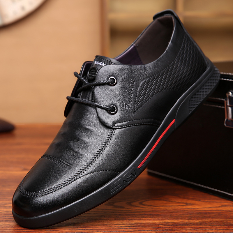 2025 New First-Layer Cowhide Men's Shoes, Middle-Aged and Elderly Wear-Resistant Casual Shoes, Genuine Leather Round-Toe Breathable Leather Shoes, Drop Shipping
