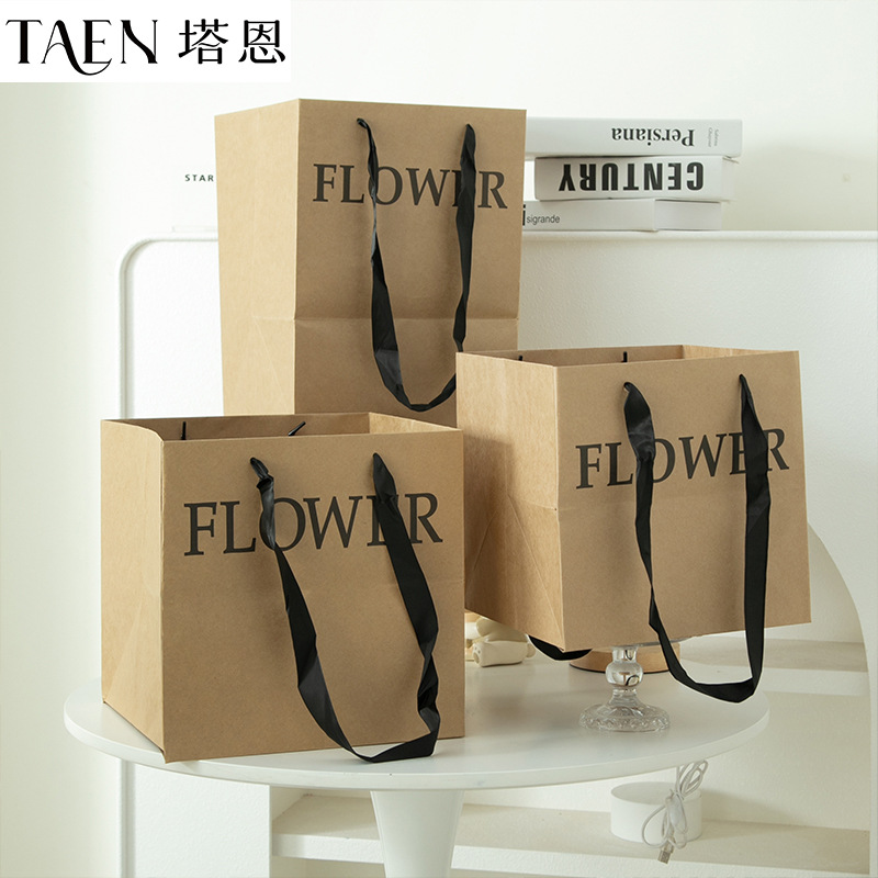 English Simple Thickened Cowhide Color Handbag Flower Gift Bag Flower Gift Bag Flower Gift Hand Bag Hand Gift Bag