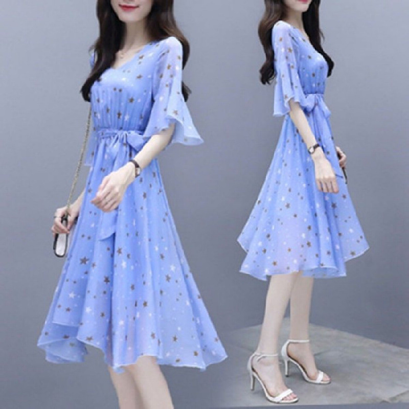 [Sexy not through the meat] Slim-fit Korean-style dress women's summer wear slimming super fairy cold wind long mid-length skirt