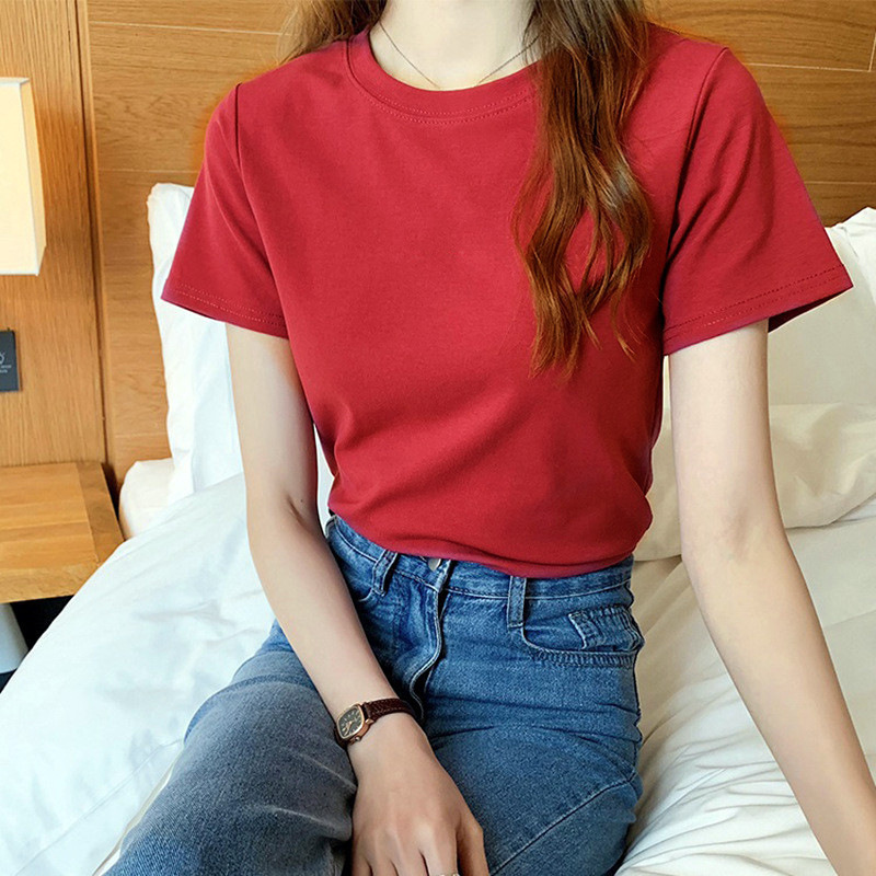 Picture of Candy Color Korean Style Round Neck Top for Women 2025 Loose and Versatile Bottoming Shirt Summer Cross-Border Short-Sleeved T-Shirt for Women Carefully Selected