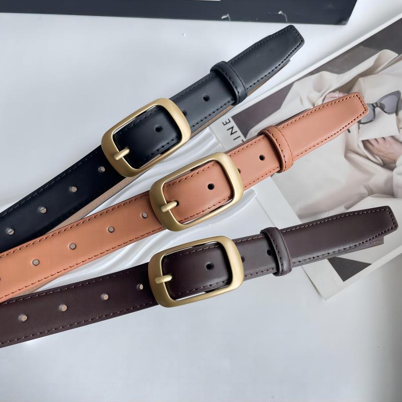 2023 New Cowhide Belt Men's Simple Gold Buckle Retro Belt Women's All-match Neutral Pants with Black Genuine Leather