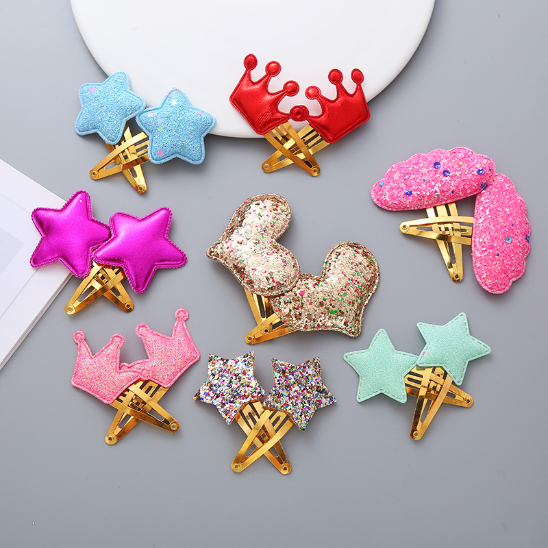 Casual Kidsren's Hair Accessories Girl Bb Clip Sequin Heart Star Gold Clip Set Kidsren's Hair Clip 8 Pairs