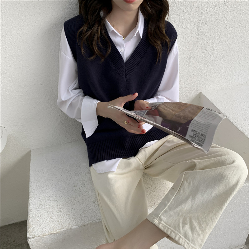 Picture of Spring and Autumn 2024 New Lazy Style Pullover V-Neck Sweater Vest Sleeveless Knitted Waistcoat Student Sweater for Women