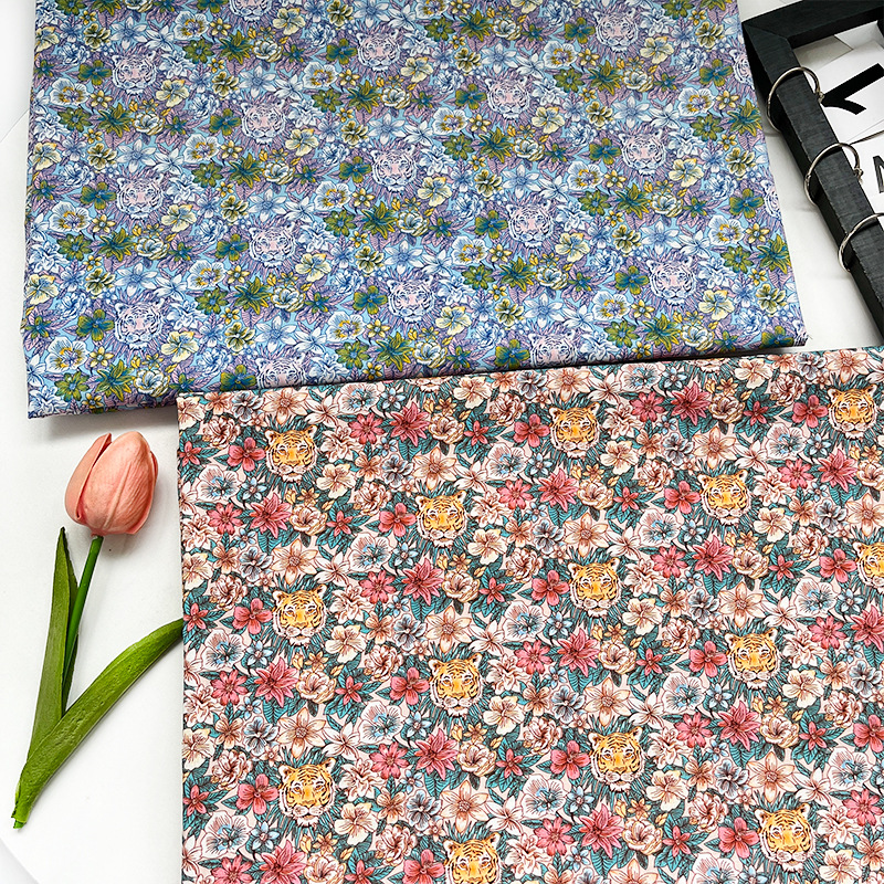 Cotton 60 Count Poplin Tiger Flower Digital Printing Fabric Clothing Women's Dress Shirt Skirt Fabric