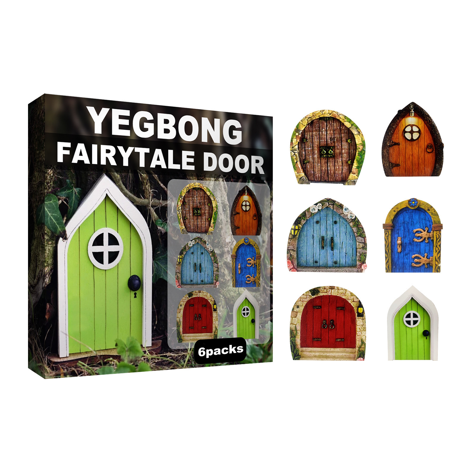 Picture of Yegbong Garden Decoration Fairy Door Dwarf Decorative Fairy Door Wooden Miniature Yard Tree Decoration