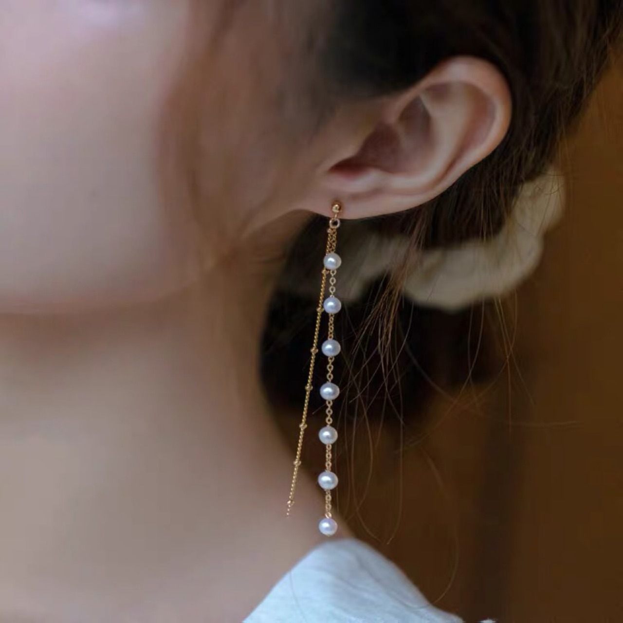 14K package gold artificial freshwater pearl earrings for women a multi-wear temperament tassel stars long earrings earrings