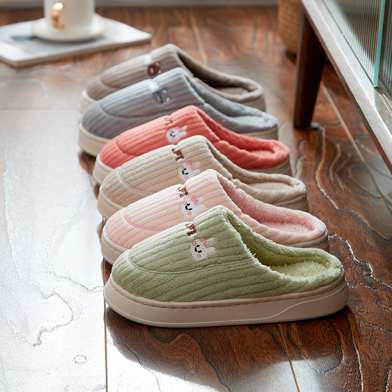 in stock wholesale poop feeling cotton slippers women's indoor household thick-soled non-slip couples fleece-lined warm baotou moon shoes