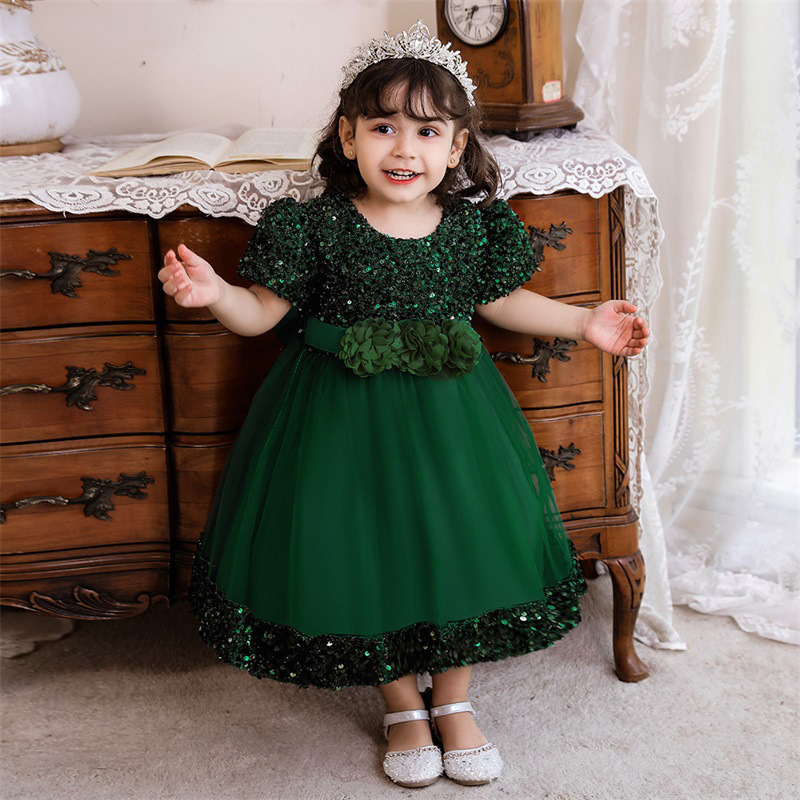 Picture of Foreign Trade Cross-border New Children's Princess Dress Sequin Mesh Girls' Wedding Dress Host Performance Dress