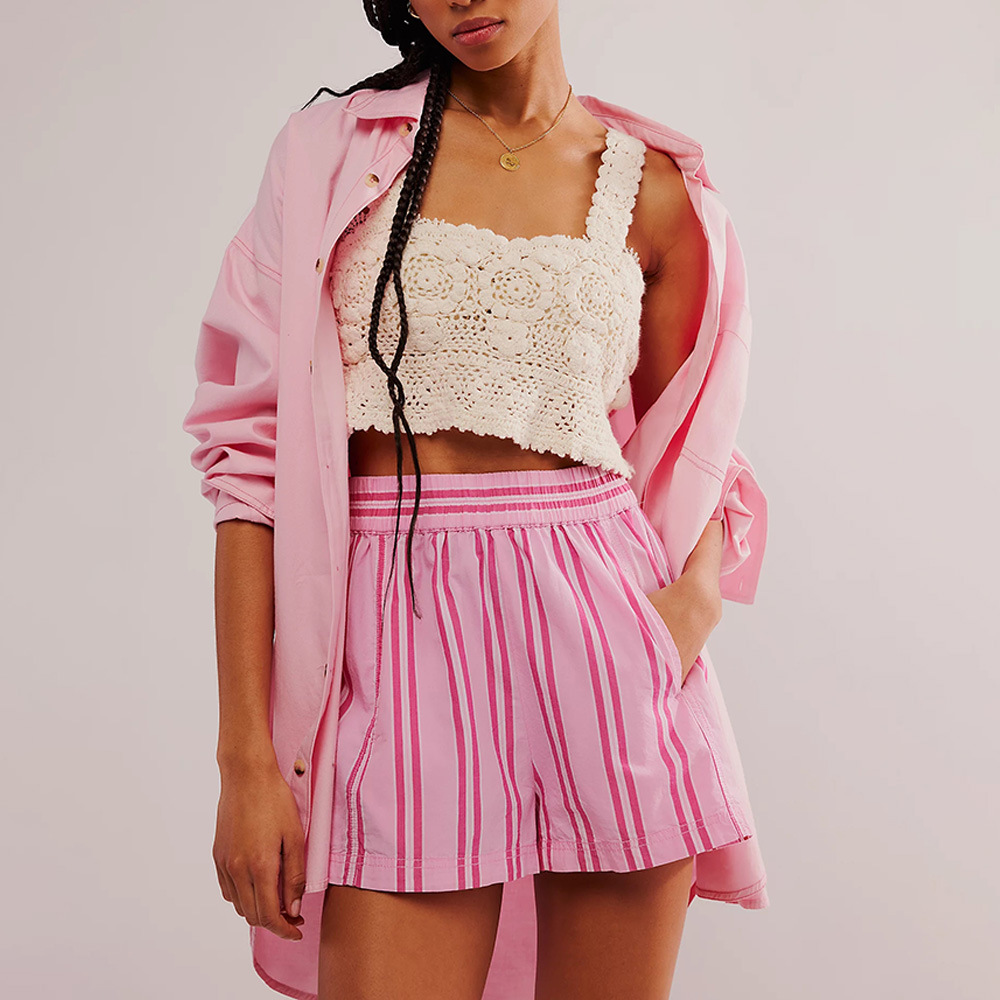 Picture of Cross-border 2024 summer new European and American women's shorts fashion striped casual elastic pocket beach shorts women's pants