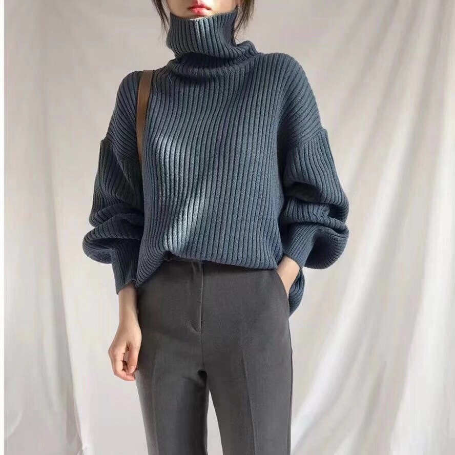 Picture of Turtleneck Sweater Jacket 2024 Autumn and Winter Korean Style Fashion Loose Casual Versatile Chic Lazy Style Long-Sleeved Top for Women