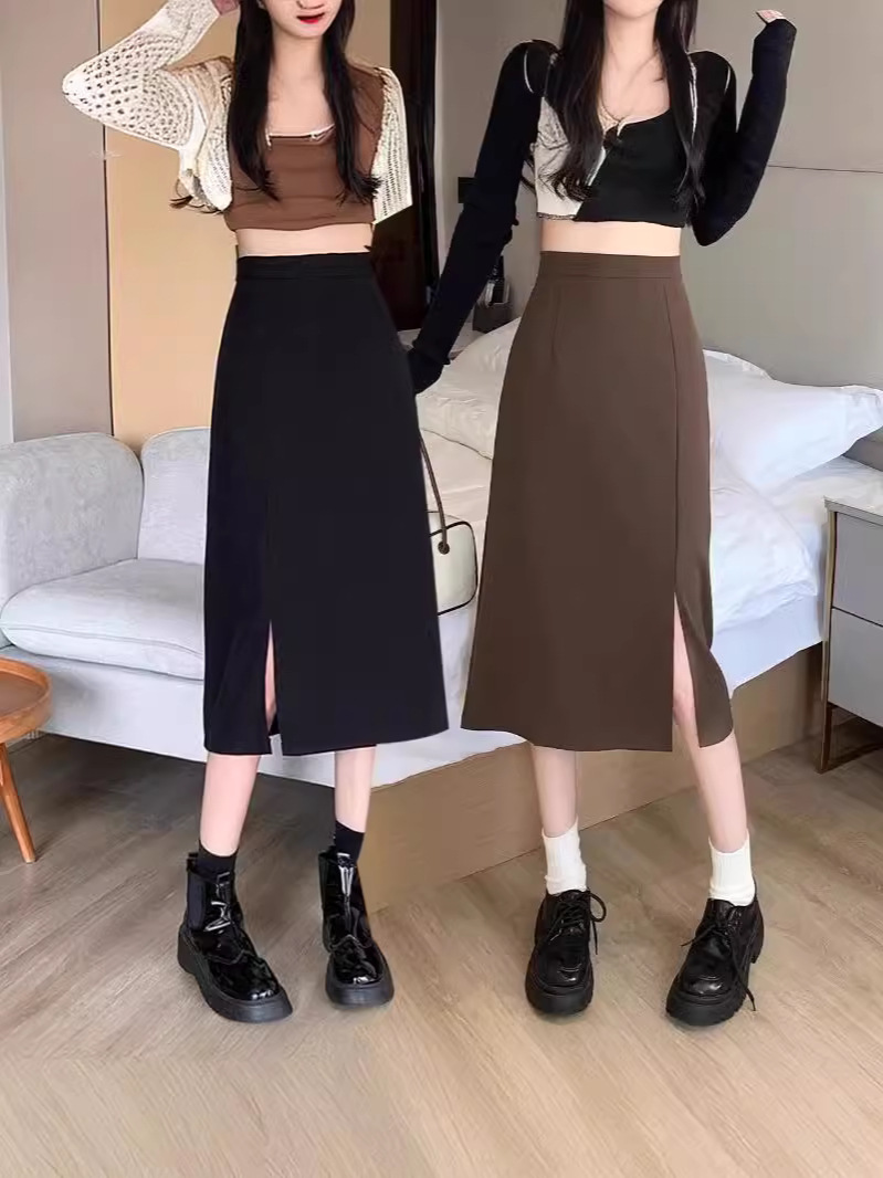 2024 Summer New Arrival Skirt Women's High Waist Slimming Mid-Length Light Mature A- Line Skirt Fashionable Elegant One-Step Skirt