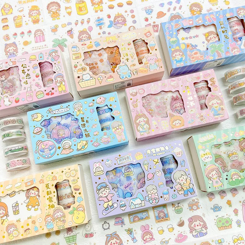 Picture of Sticker tape hand account gift box suit cute little fresh girl heart student hand account diary diy decoration material