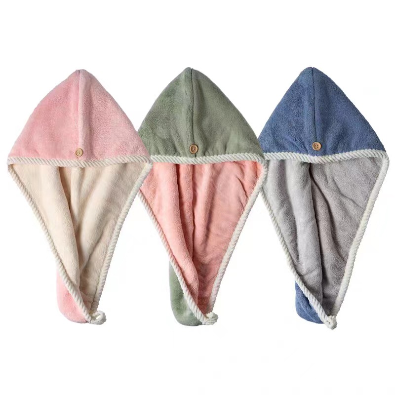 Picture of Hair drying cap double-layer thickened soft absorbent quick-drying closed toe cap hair drying cap female coral fleece hair drying towel hair cap