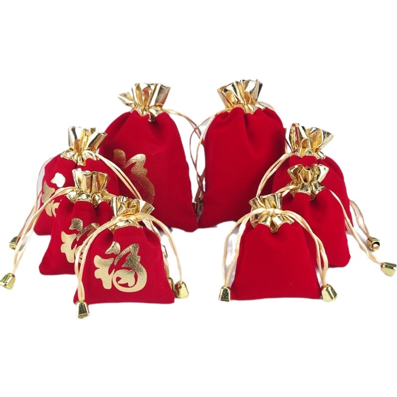 Red bronzing velvet bag lucky bag Chinese jade bracelet bracelet necklace jewelry bag wedding supplies wholesale