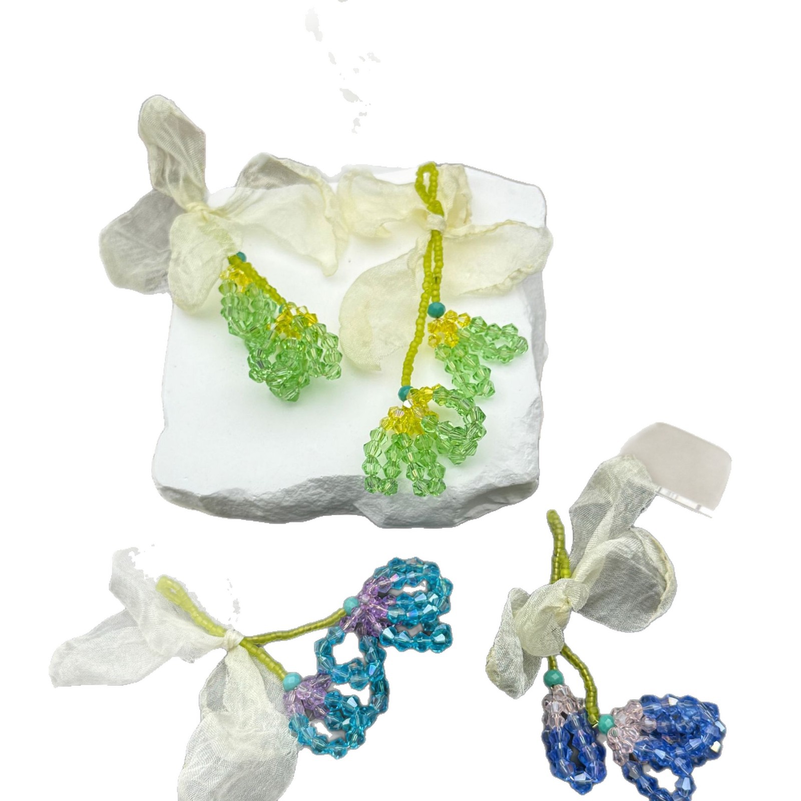 Picture of Woven long forest mesh pearl flower DIY handmade super fairy-like sweet little fresh high-end earrings