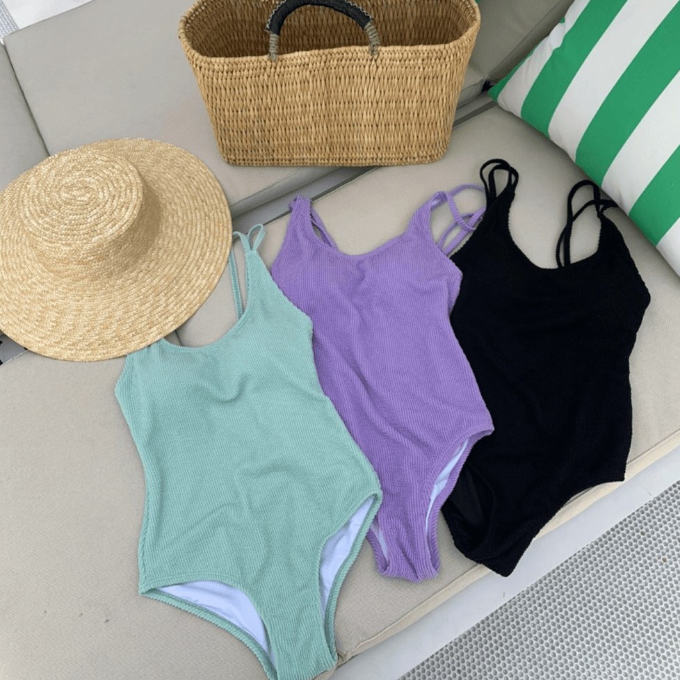 South Korea Design Sense Solid Color Candy Girl Triangle Conjoined Backless Slimming Belly Covering Vacation Swimsuit with Chest Pad for Women