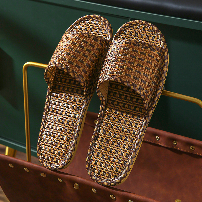 Picture of Natural color bamboo and rattan sandals and slippers rattan sweat-absorbent slippers spring and summer breathable slippers home indoor slippers for men