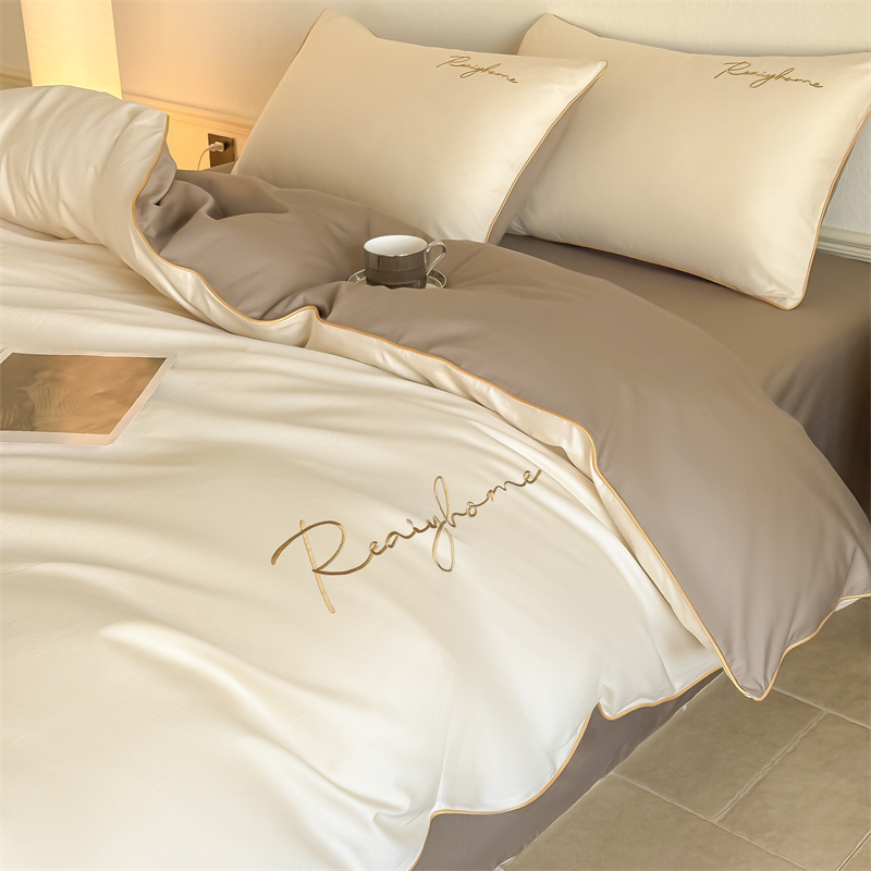 Picture of Advanced Sense 60 Light Luxury Long-staple Cotton Cotton Bed Four-piece Cotton Embroidered Quilt Cover 100 Cotton Bed Sheet Mattress 3