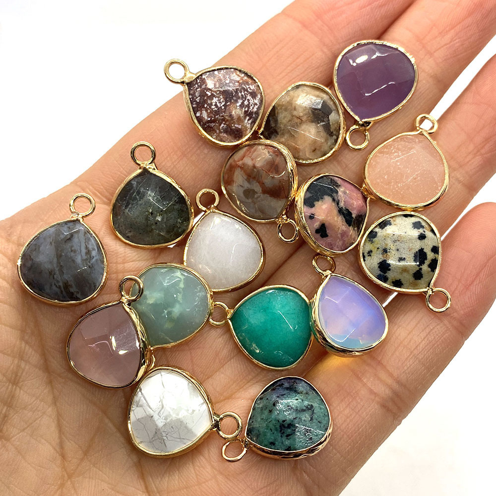 Picture of Natural stone facet pendant 14x 18mm green black single hole drop pendant DIY jewelry accessories wholesale