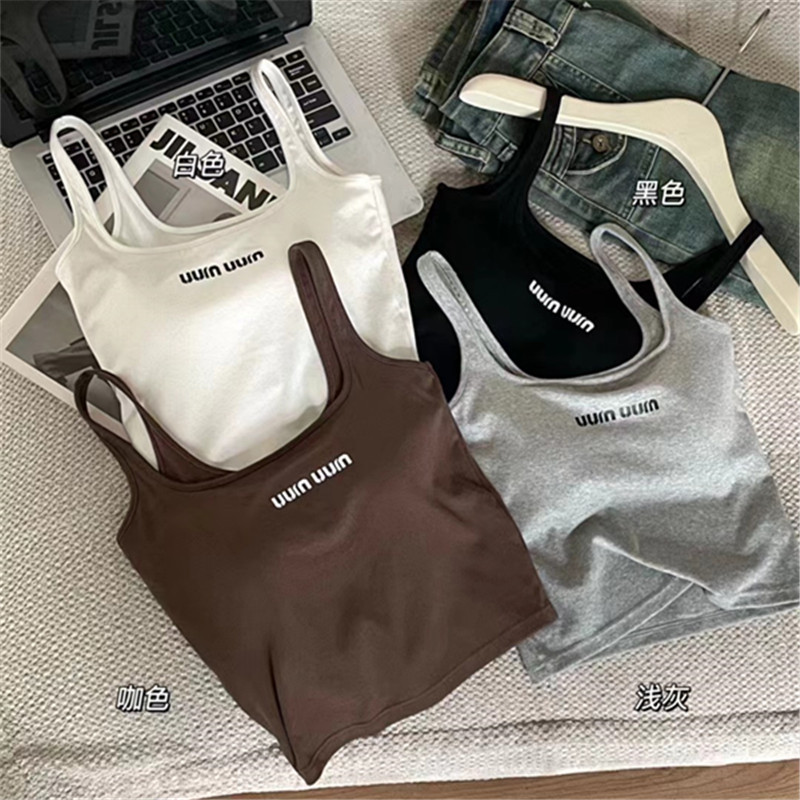 6659 Square Collar Vest Small Sling with Fixed Chest Pad Women's Inner Letter Slimming Sewing Short Slim-fit Beautiful Back