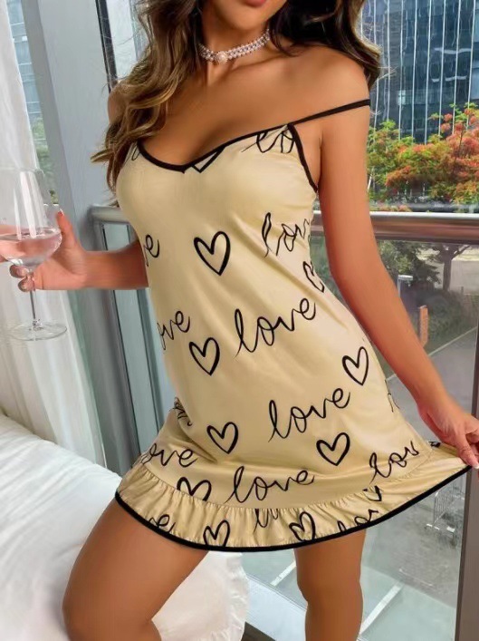 Picture of European and American Foreign Trade Women's Fashion Casual Sling Pajamas Ruffled Comfortable Loose Cute Printed Home Clothes suit