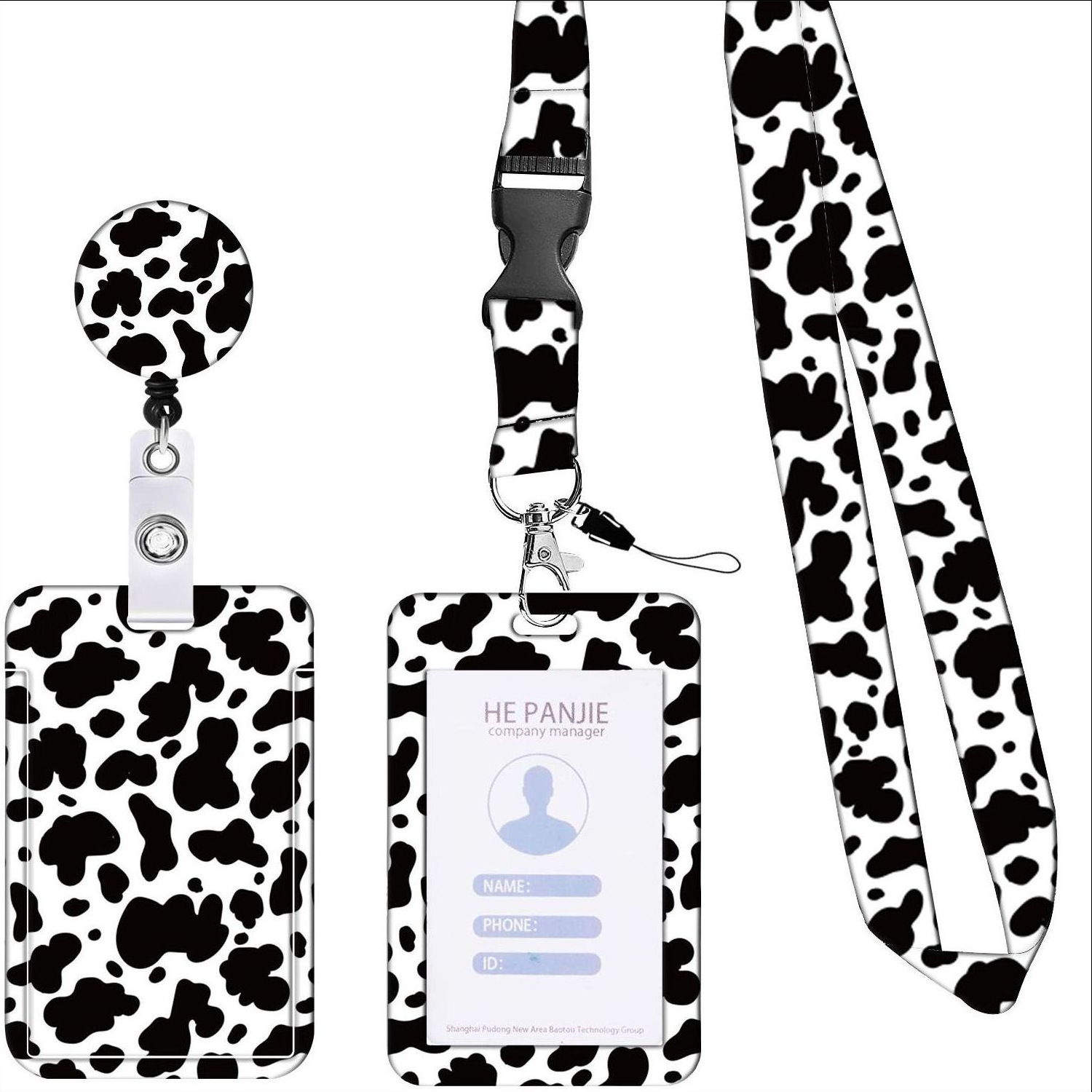 Picture of Retractable easy-pull buckle Badge clip small floral pattern ID card holder ID lanyard easy-pull telescopic buckle