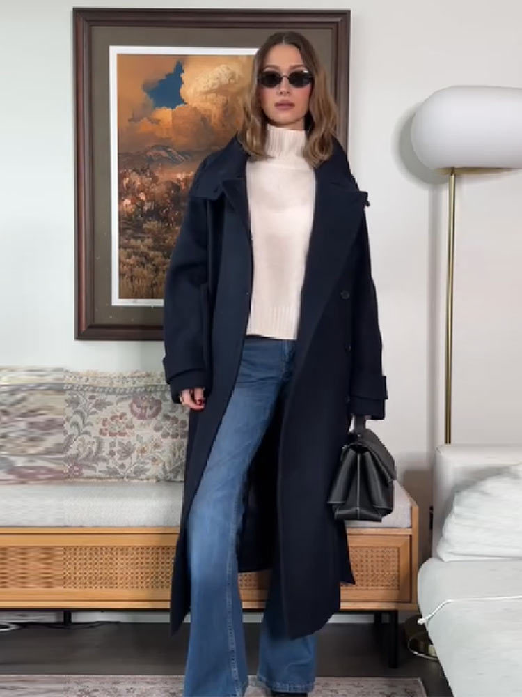 Cross-Border American Style 2025 Autumn and Winter New Fashion Casual Stand-Up Collar Single-Breasted Lace-Up Long Coat Women's Jacket