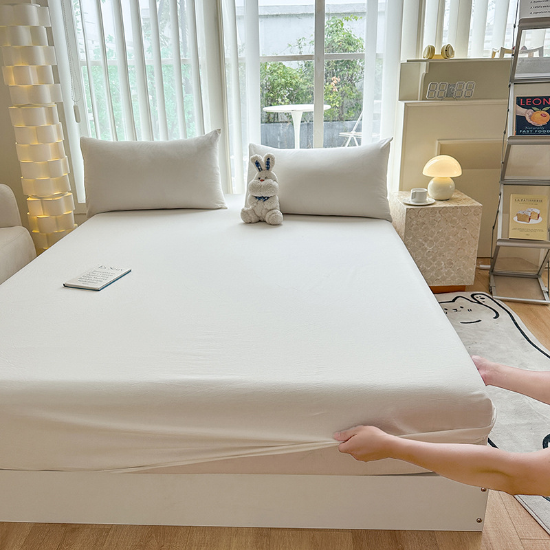 Picture of Thickened Fitted Sheet Single Piece, Class A, All Solid Color, Washed Cotton, 60S, Maternal and Infant Grade, Fitted Sheet Cover, Imitation Pure Cotton, Summer