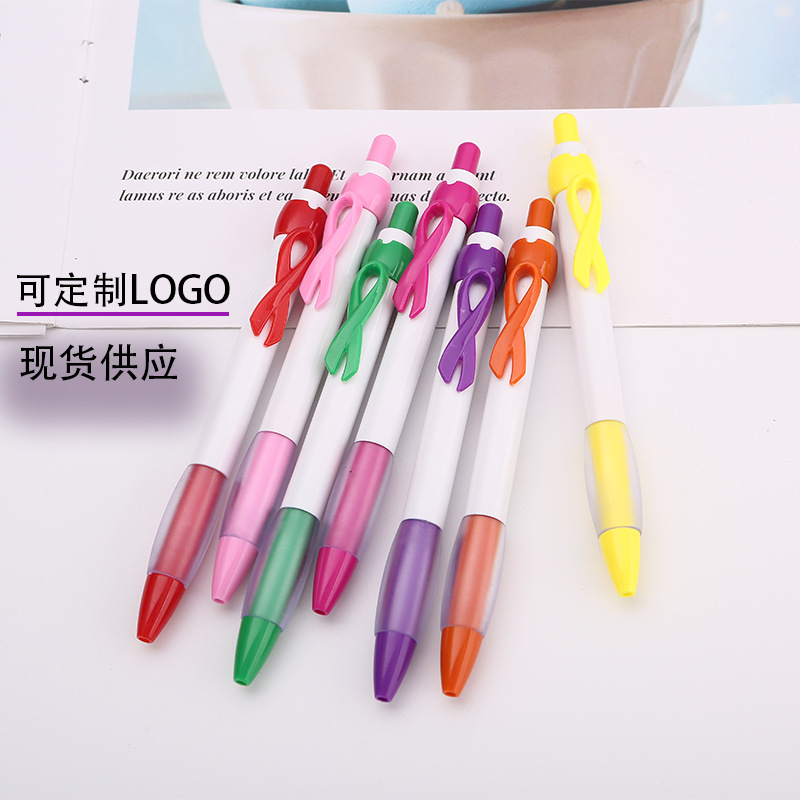 Bowknot plastic ballpoint pen wholesale multi-color AIDS press pen Ribbon Pen Holder printable logo advertising pen
