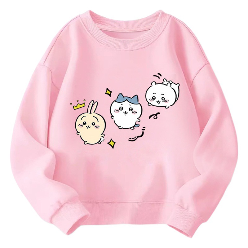 chiikawa giicawa clothes children's sweater autumn and winter fleece-lined self-mocking bear girl's cute top