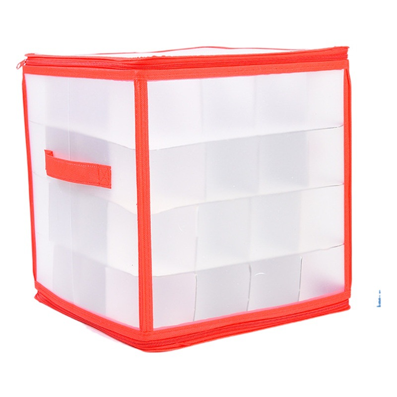 Double-sided transparent matte PP material 64 grid corrugated grid double zipper foldable Christmas ball storage box finishing
