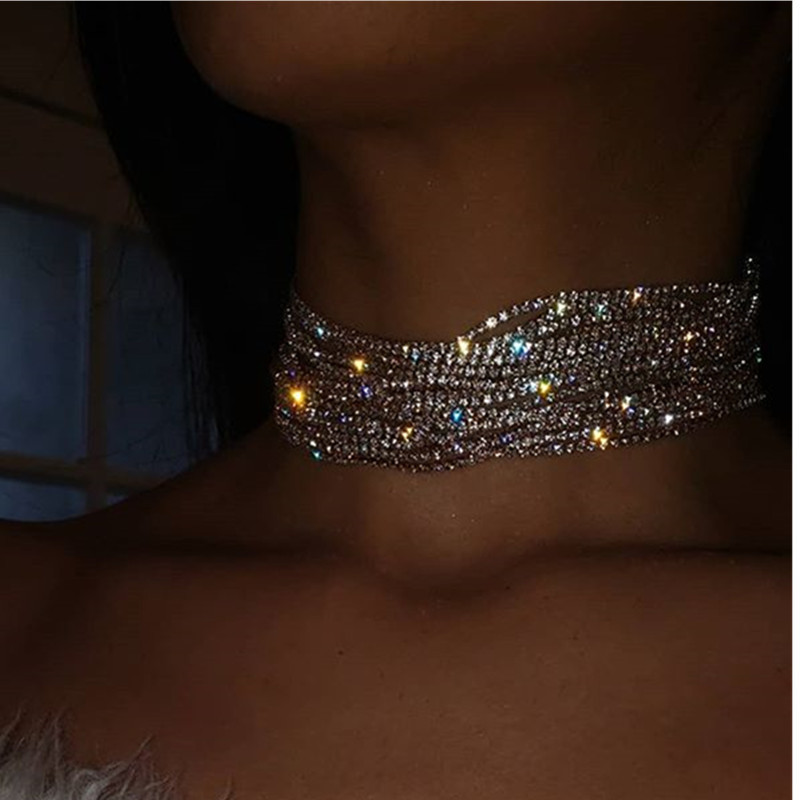 Picture of European and American Luxury Multi-layer Diamond Necklace Dazzling Shining Diamond Neck Chain Gorgeous Wrap Neck Rhinestone Clavicle Chain Women's 0203