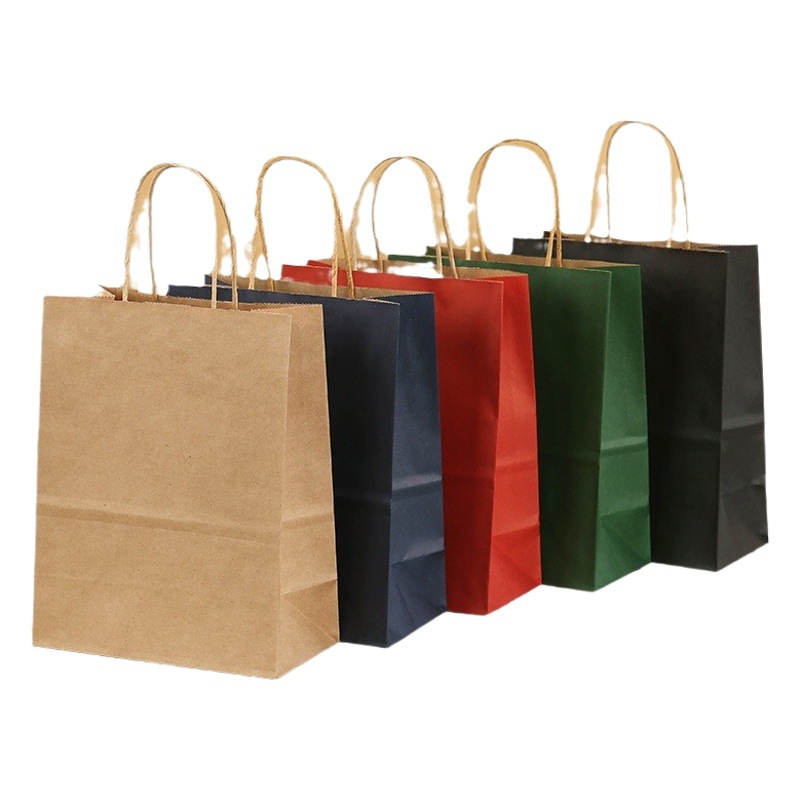 Spot Kraft Paper Bag Handbag Catering Takeaway Milk Tea Coffee Packaging Bag Clothing Holiday Gift Paper Bag Customization
